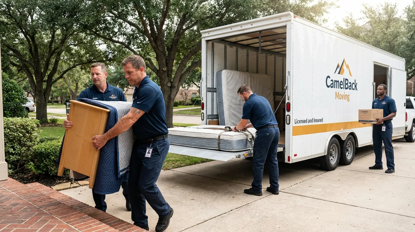 Crew loading residential truck for cross-state move from Manila, UT