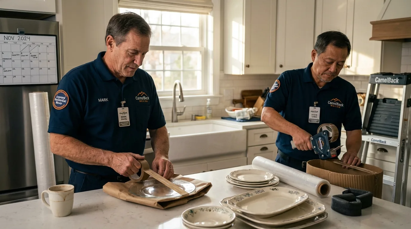 Professional crew packing kitchen dishware in Manila, UT